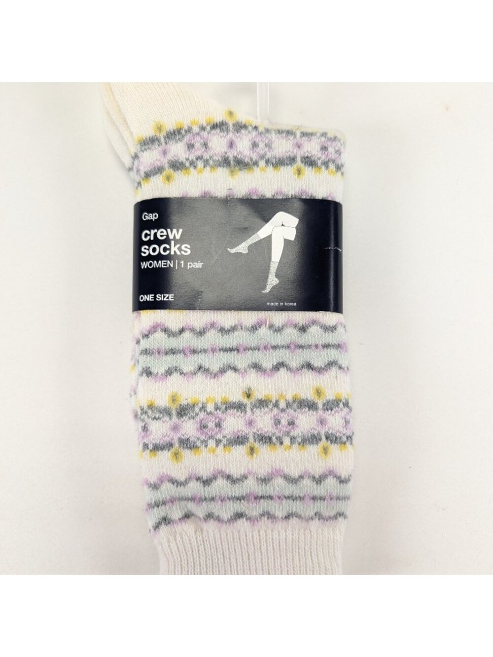 Gap Women's Floral Crew Socks Purple Yellow Striped One Size - NEW